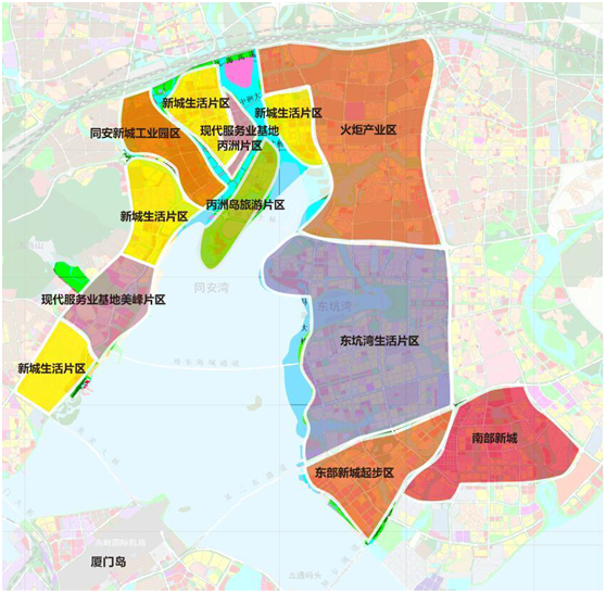 新城生活片区:以居住综合开发为主,以商业休闲为辅; 翔安南部新城(含